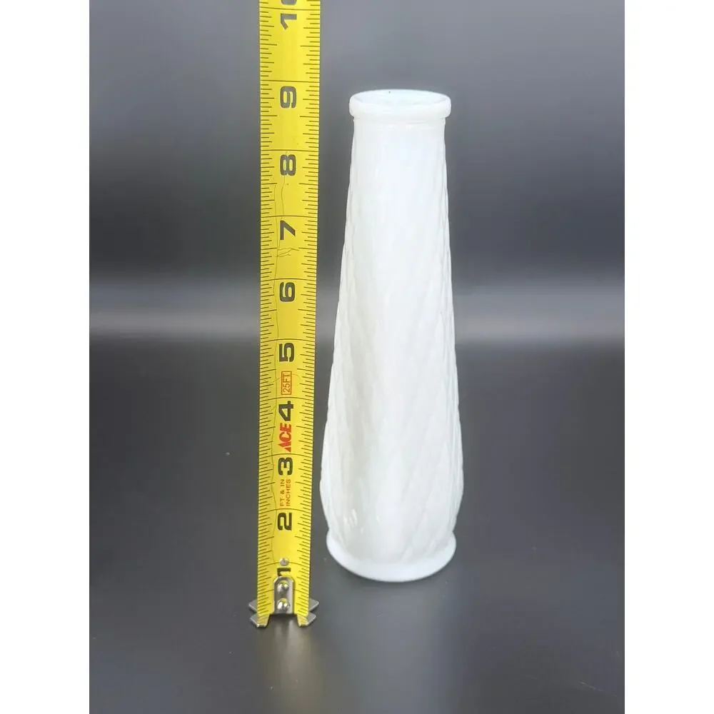 Vintage Randall White Milk Glass Diamond Quilted Bud Vase 9 in MCM
